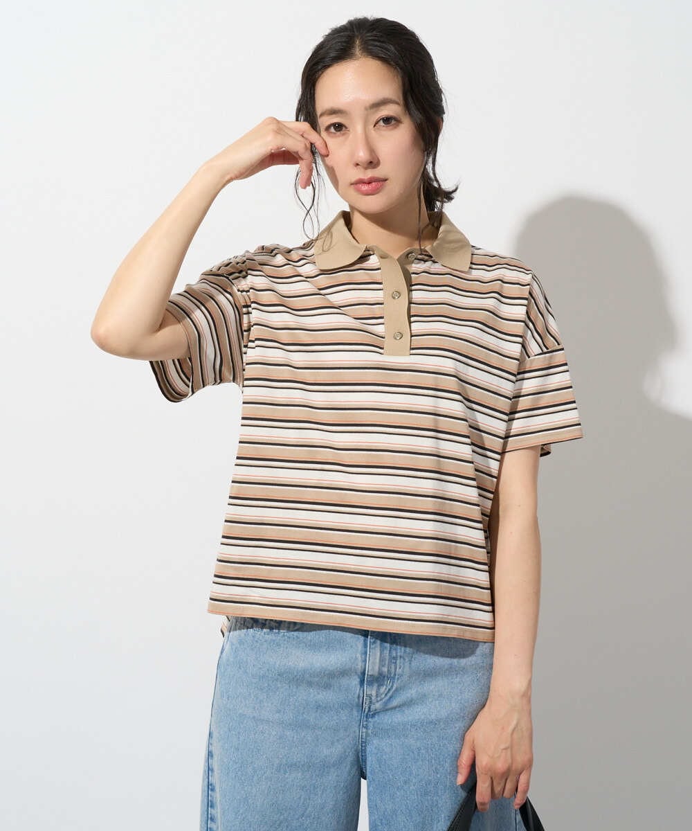 PHKGD25230 GEORGES RECH(小さいサイズ)(メゾン ドゥ サンク) マルチボーダーポロシャツ ベージュ