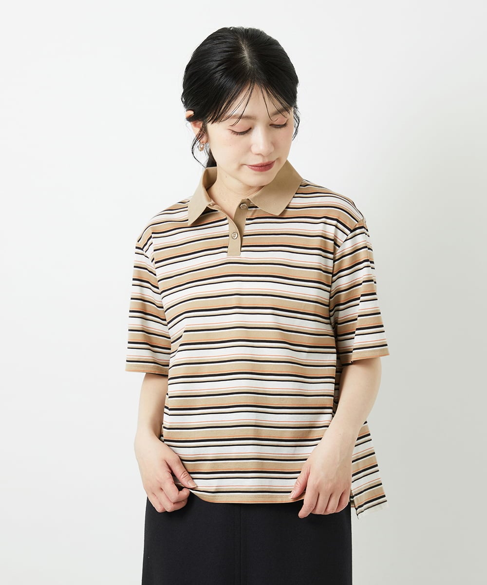 PHKGD25230 GEORGES RECH(小さいサイズ)(メゾン ドゥ サンク) マルチボーダーポロシャツ ベージュ