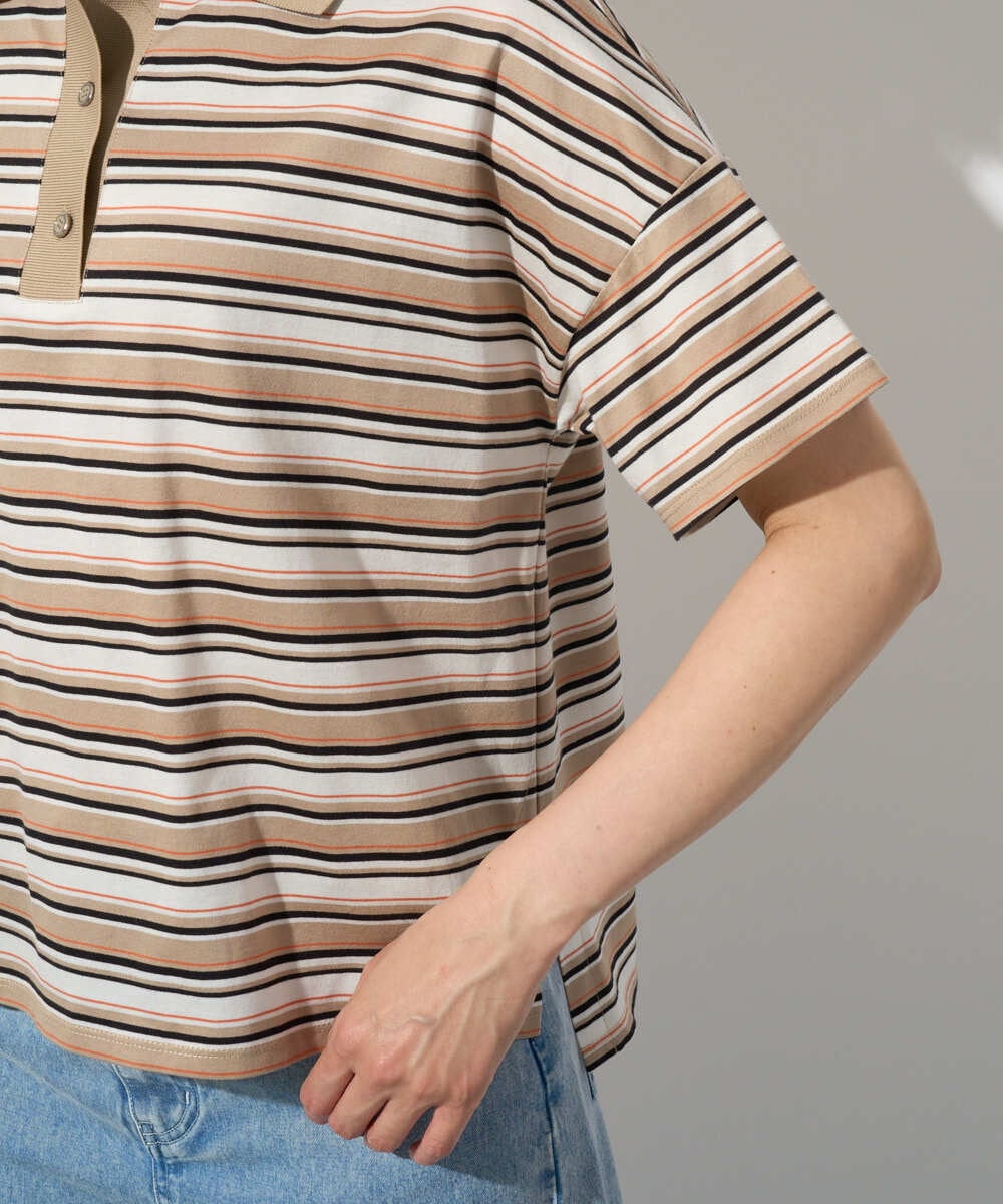 PHKGD25230 GEORGES RECH(小さいサイズ)(メゾン ドゥ サンク) マルチボーダーポロシャツ ベージュ