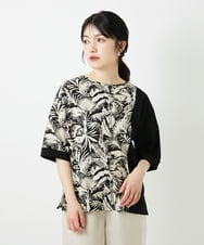 PHKGD33230 GEORGES RECH(小さいサイズ)(メゾン ドゥ サンク)  [日本製]リーフアシンメトリー5分袖カットソー ブラック