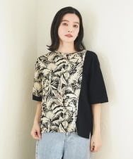 PHKGD33230 GEORGES RECH(小さいサイズ)(メゾン ドゥ サンク)  [日本製]リーフアシンメトリー5分袖カットソー ブラック