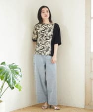 PHKGD33230 GEORGES RECH(小さいサイズ)(メゾン ドゥ サンク)  [日本製]リーフアシンメトリー5分袖カットソー ブラック