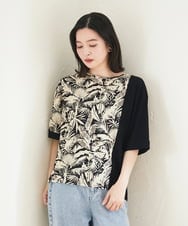 PHKGD33230 GEORGES RECH(小さいサイズ)(メゾン ドゥ サンク)  [日本製]リーフアシンメトリー5分袖カットソー ブラック