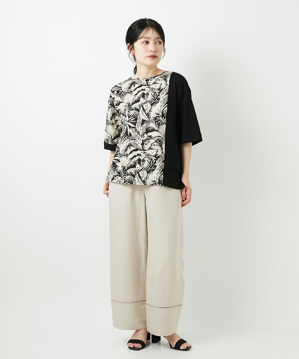 PHKGD33230 GEORGES RECH(小さいサイズ)(メゾン ドゥ サンク)  [日本製]リーフアシンメトリー5分袖カットソー ブラック
