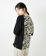 PHKGD33230 GEORGES RECH(小さいサイズ)(メゾン ドゥ サンク)  [日本製]リーフアシンメトリー5分袖カットソー ブラック