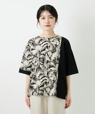 PHKGD33230 GEORGES RECH(小さいサイズ)(メゾン ドゥ サンク)  [日本製]リーフアシンメトリー5分袖カットソー ブラック