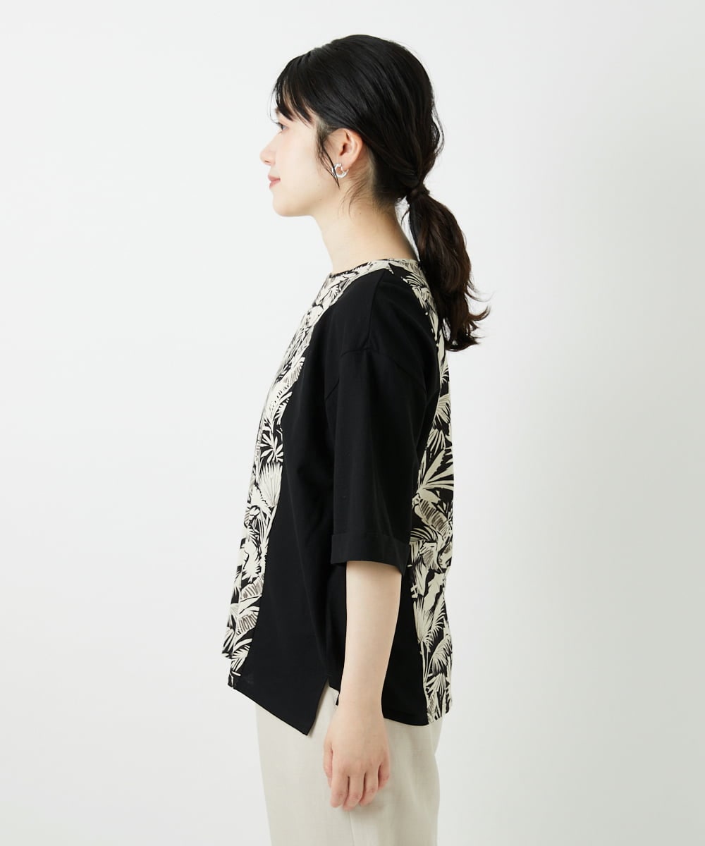 PHKGD33230 GEORGES RECH(小さいサイズ)(メゾン ドゥ サンク)  [日本製]リーフアシンメトリー5分袖カットソー ブラック
