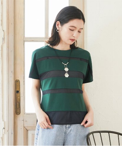 PHKGD38180  [接触冷感]ドライコットンシアーボーダーカットソー