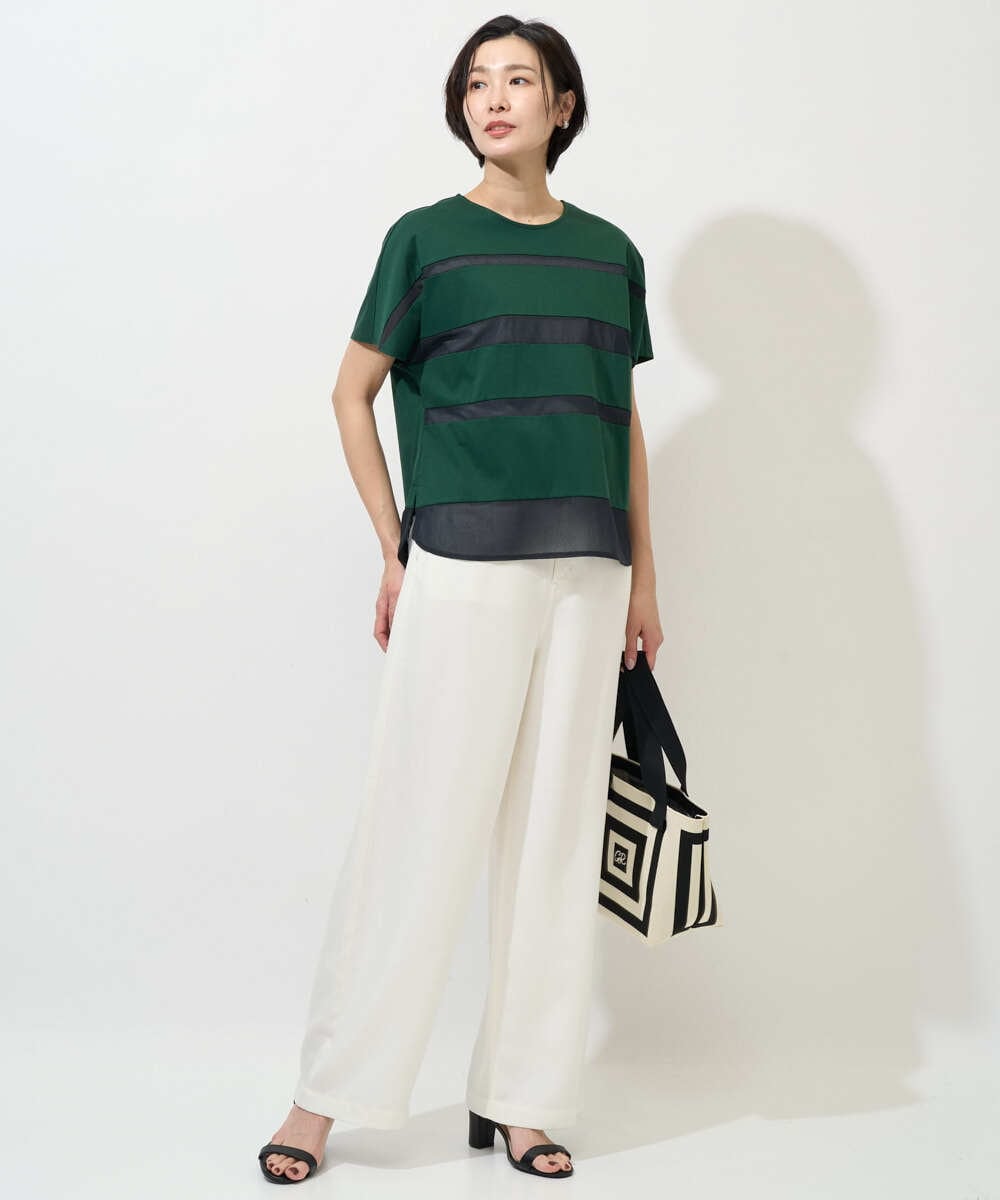 PHKGD38180 GEORGES RECH(小さいサイズ)(メゾン ドゥ サンク) [接触冷感]ドライコットンシアーボーダーカットソー カーキ