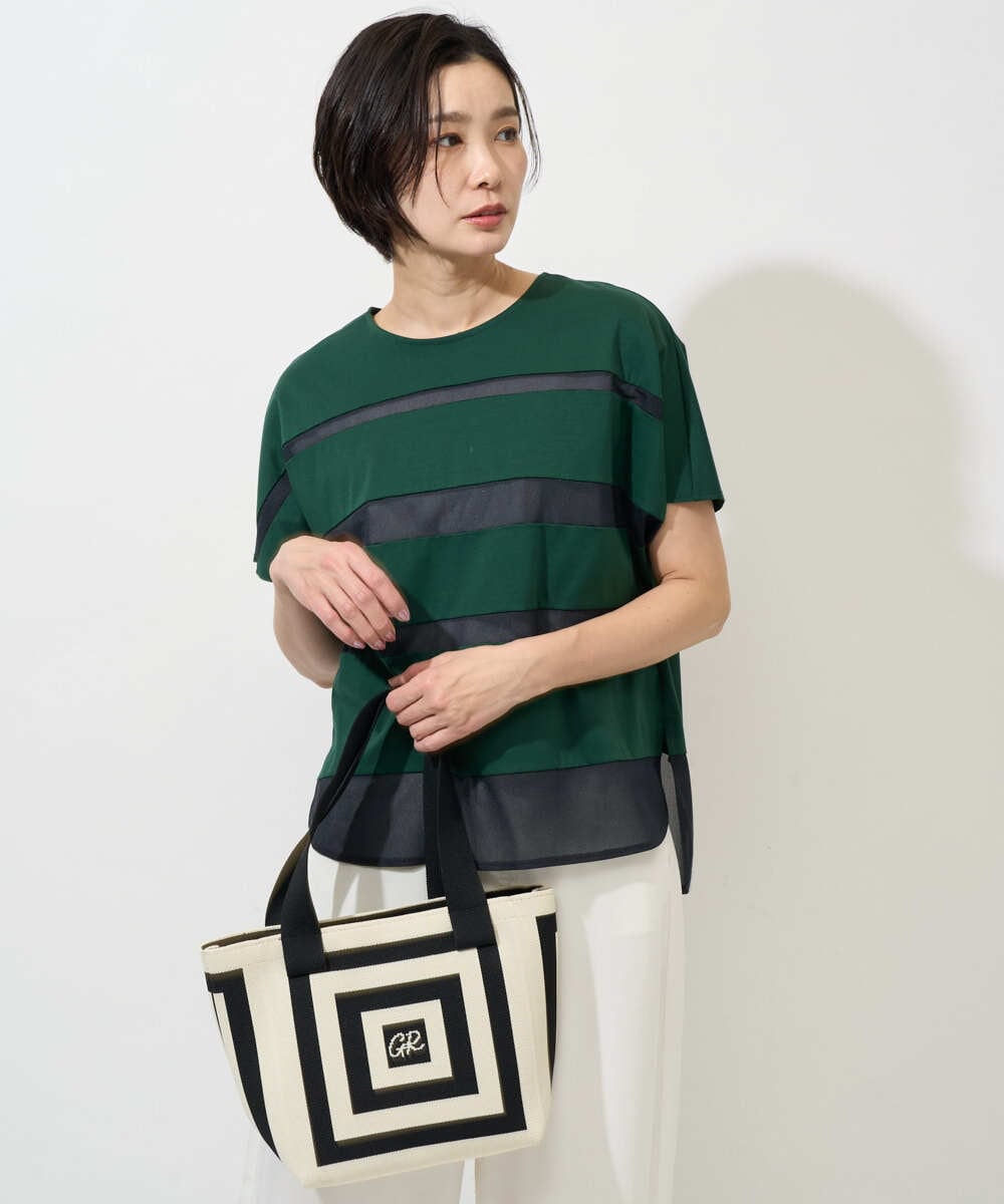 PHKGD38180 GEORGES RECH(小さいサイズ)(メゾン ドゥ サンク) [接触冷感]ドライコットンシアーボーダーカットソー カーキ