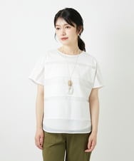 PHKGD38180 GEORGES RECH(小さいサイズ)(メゾン ドゥ サンク) [接触冷感]ドライコットンシアーボーダーカットソー ホワイト
