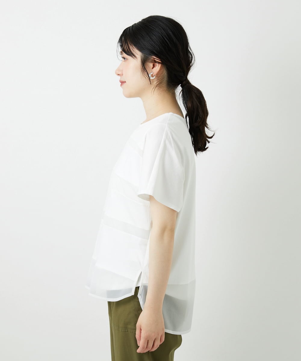 PHKGD38180 GEORGES RECH(小さいサイズ)(メゾン ドゥ サンク) [接触冷感]ドライコットンシアーボーダーカットソー ホワイト