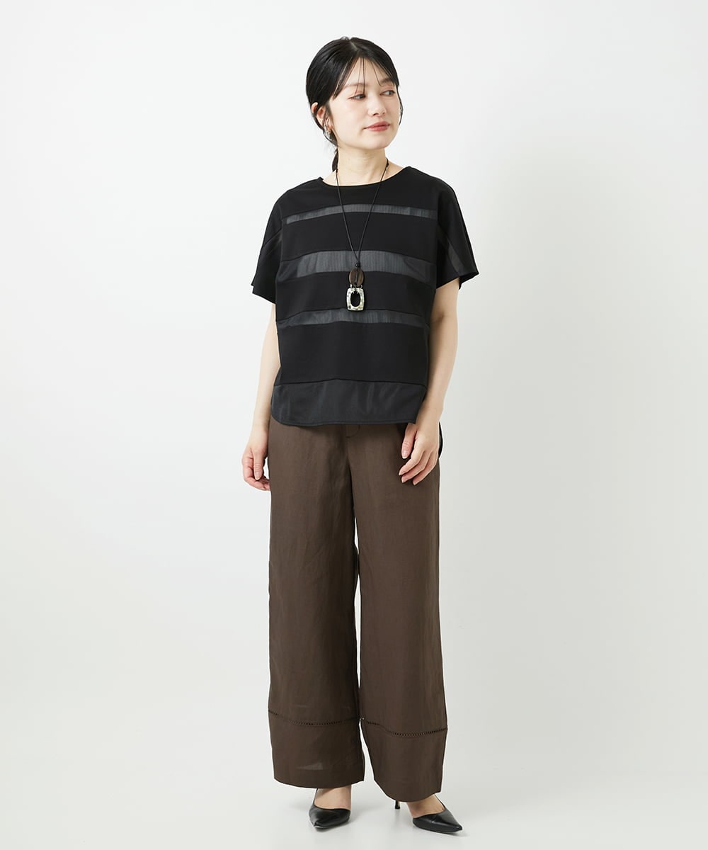PHKGD38180 GEORGES RECH(小さいサイズ)(メゾン ドゥ サンク) [接触冷感]ドライコットンシアーボーダーカットソー ホワイト