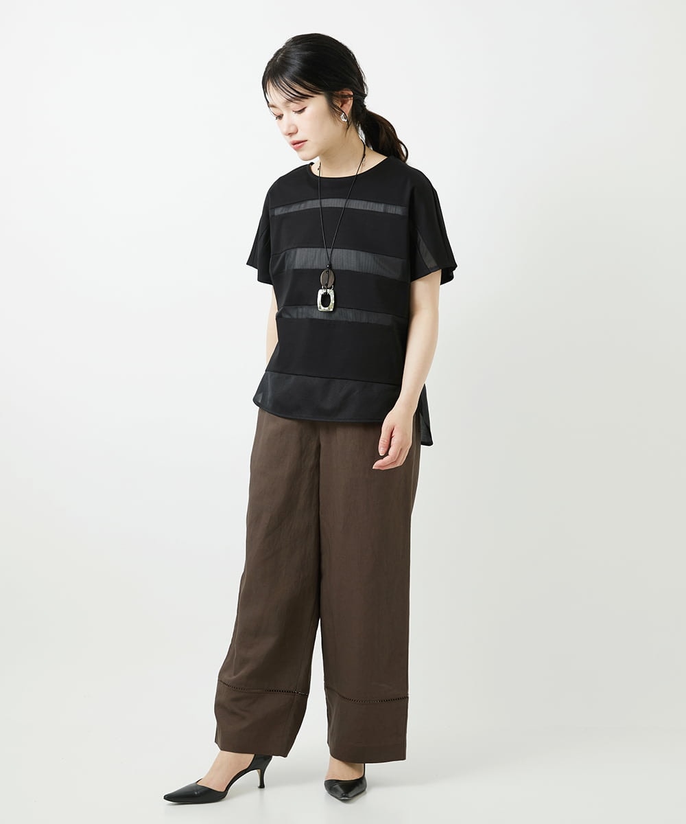 PHKGD38180 GEORGES RECH(小さいサイズ)(メゾン ドゥ サンク) [接触冷感]ドライコットンシアーボーダーカットソー ホワイト