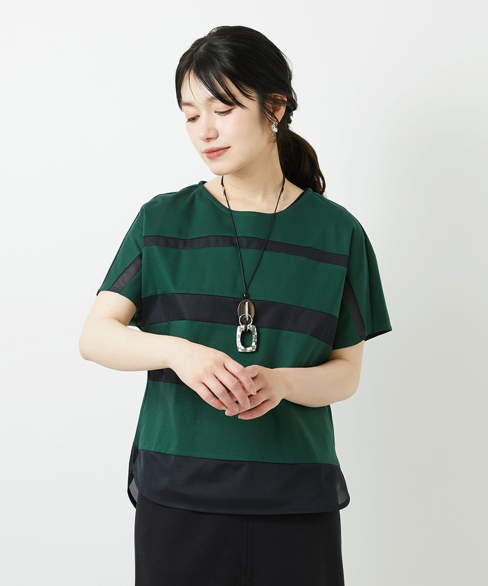 PHKGD38180 GEORGES RECH(小さいサイズ)(メゾン ドゥ サンク) [接触冷感]ドライコットンシアーボーダーカットソー ホワイト