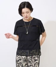 PHKGD38180 GEORGES RECH(小さいサイズ)(メゾン ドゥ サンク) [接触冷感]ドライコットンシアーボーダーカットソー ブラック