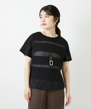 PHKGD38180 GEORGES RECH(小さいサイズ)(メゾン ドゥ サンク) [接触冷感]ドライコットンシアーボーダーカットソー ブラック