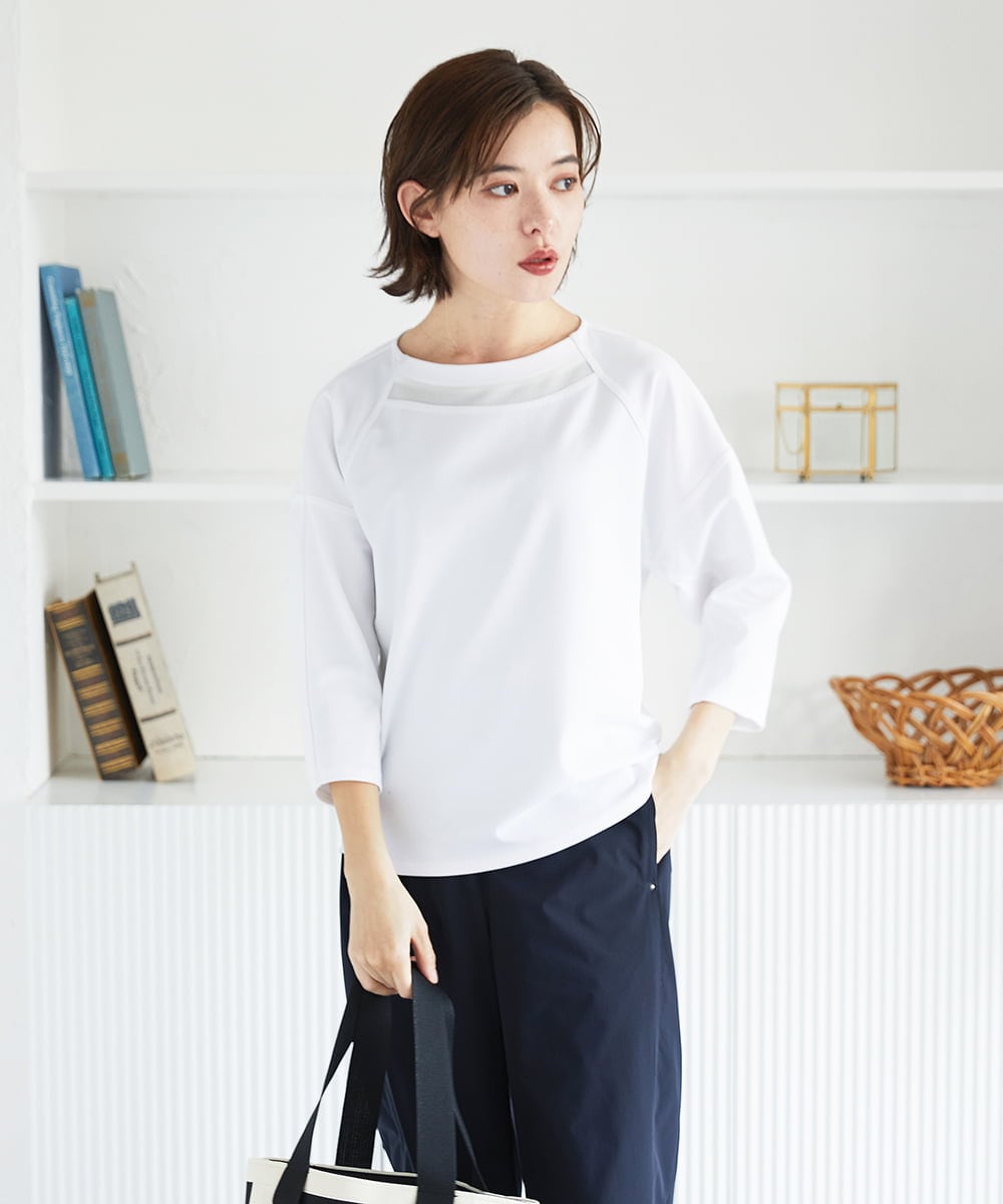 PHKGE41230 GEORGES RECH(小さいサイズ)(メゾン ドゥ サンク)  [セットアップ対応]ドルマンスリーブシアーポンチカットソー ホワイト