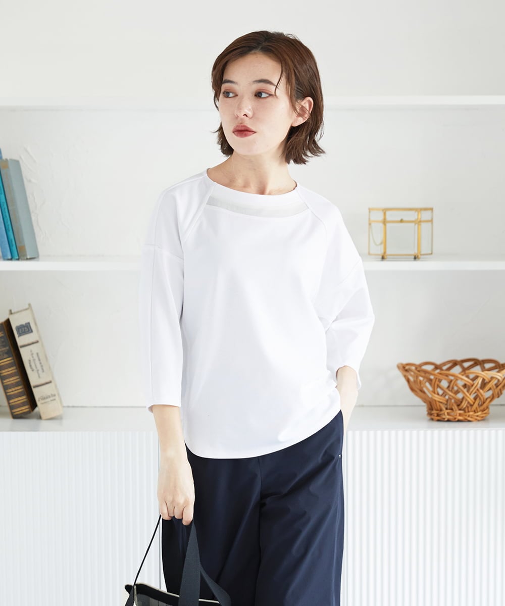 PHKGE41230 GEORGES RECH(小さいサイズ)(メゾン ドゥ サンク)  [セットアップ対応]ドルマンスリーブシアーポンチカットソー ホワイト