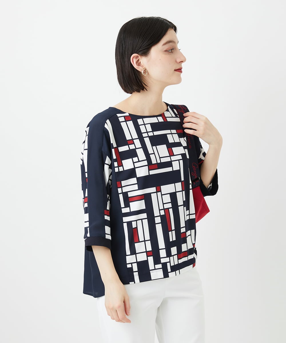 PHKGE42360 GEORGES RECH(小さいサイズ)(メゾン ドゥ サンク) トリコロールドルマンスリーブカットソー レッド系