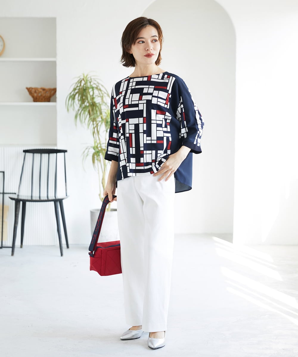 PHKGE42360 GEORGES RECH(小さいサイズ)(メゾン ドゥ サンク) トリコロールドルマンスリーブカットソー レッド系