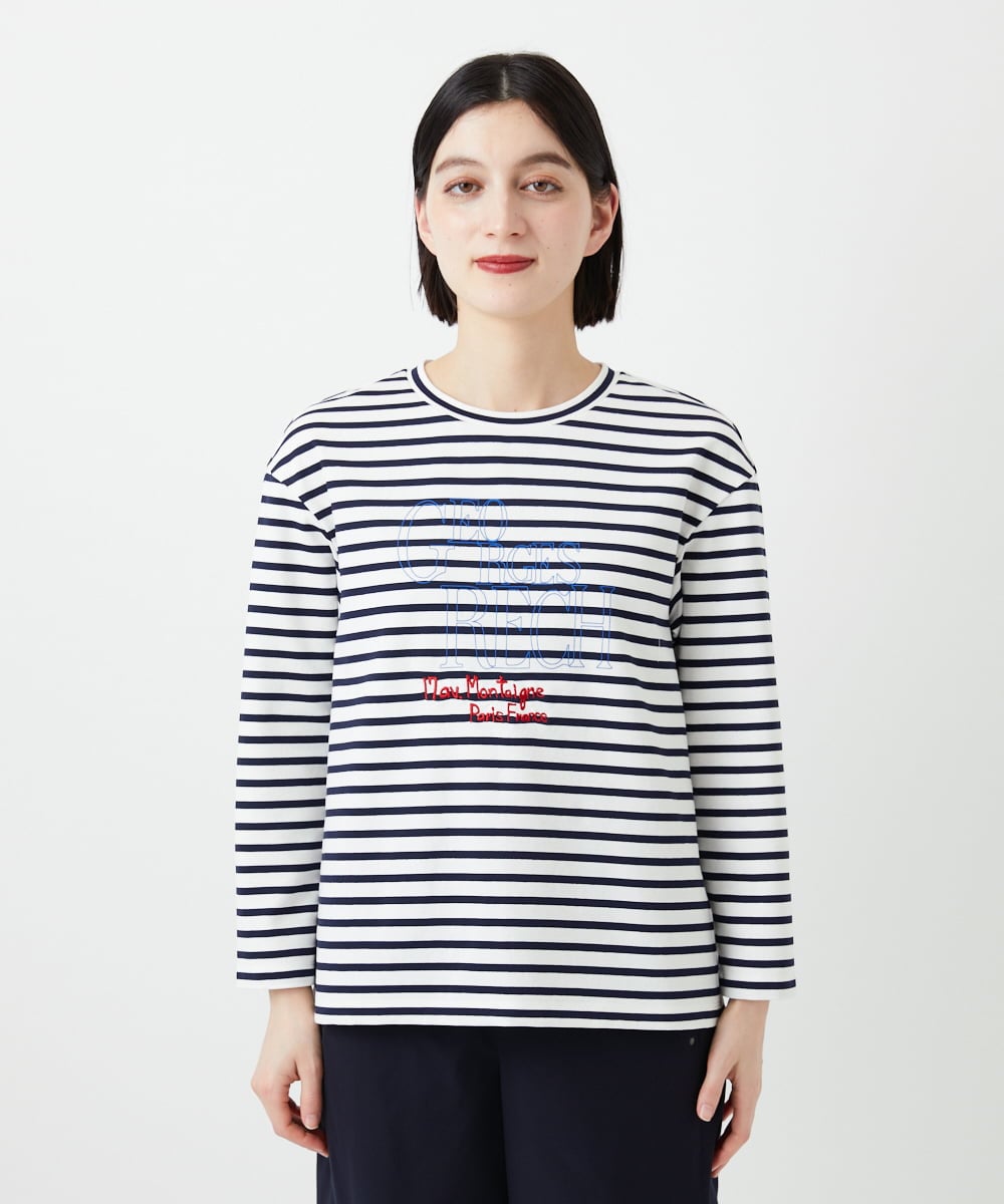 PHKGE44190 GEORGES RECH(小さいサイズ)(メゾン ドゥ サンク) ロゴポンチジャージーカットソー ネイビー