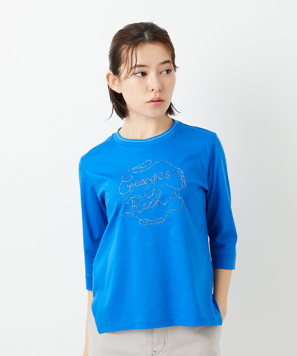 PHKGE45170 GEORGES RECH(小さいサイズ)(メゾン ドゥ サンク) [接触冷感]ラメコード刺繍ロゴカットソー ブルー