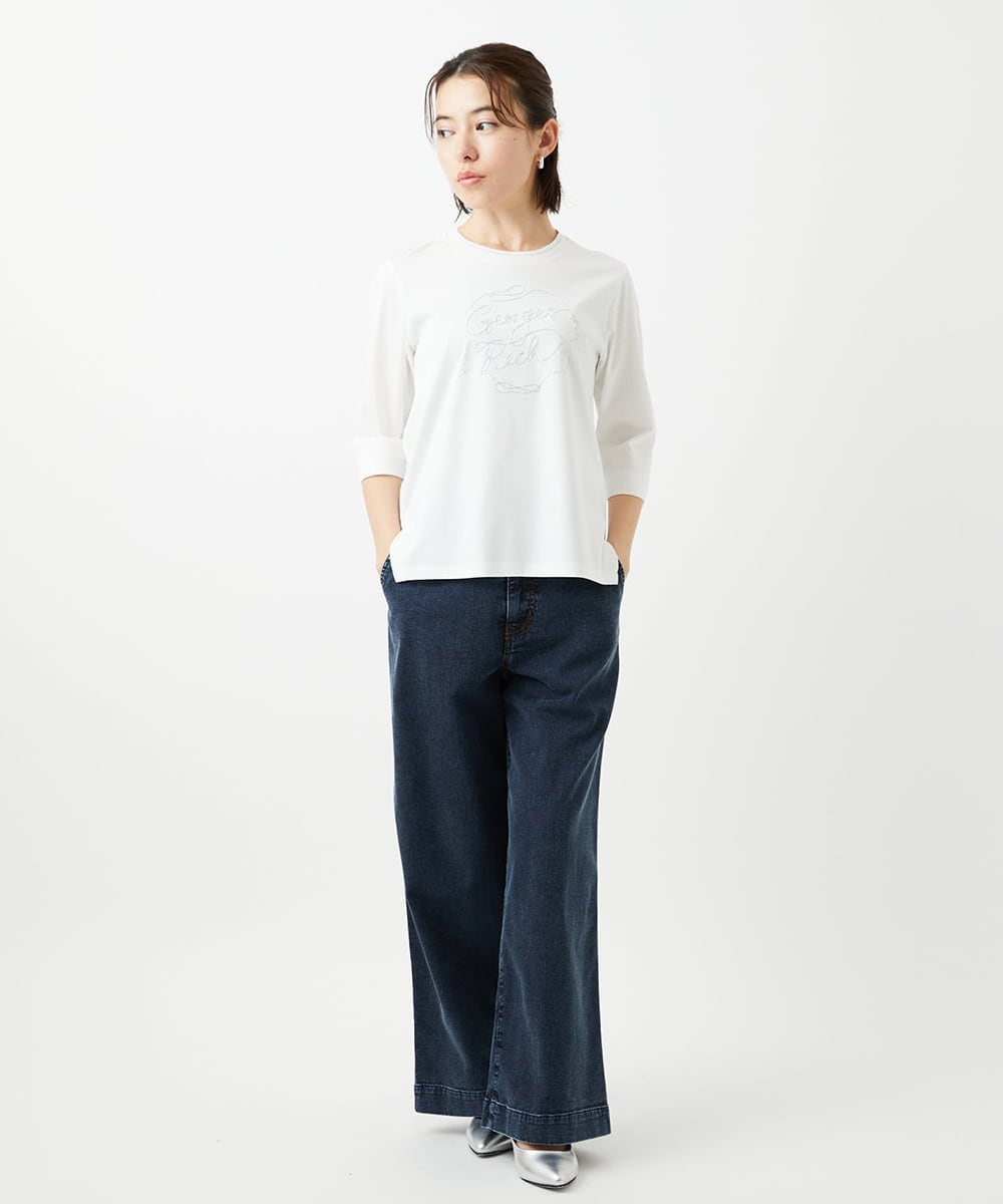 PHKGE45170 GEORGES RECH(小さいサイズ)(メゾン ドゥ サンク) [接触冷感]ラメコード刺繍ロゴカットソー ブルー