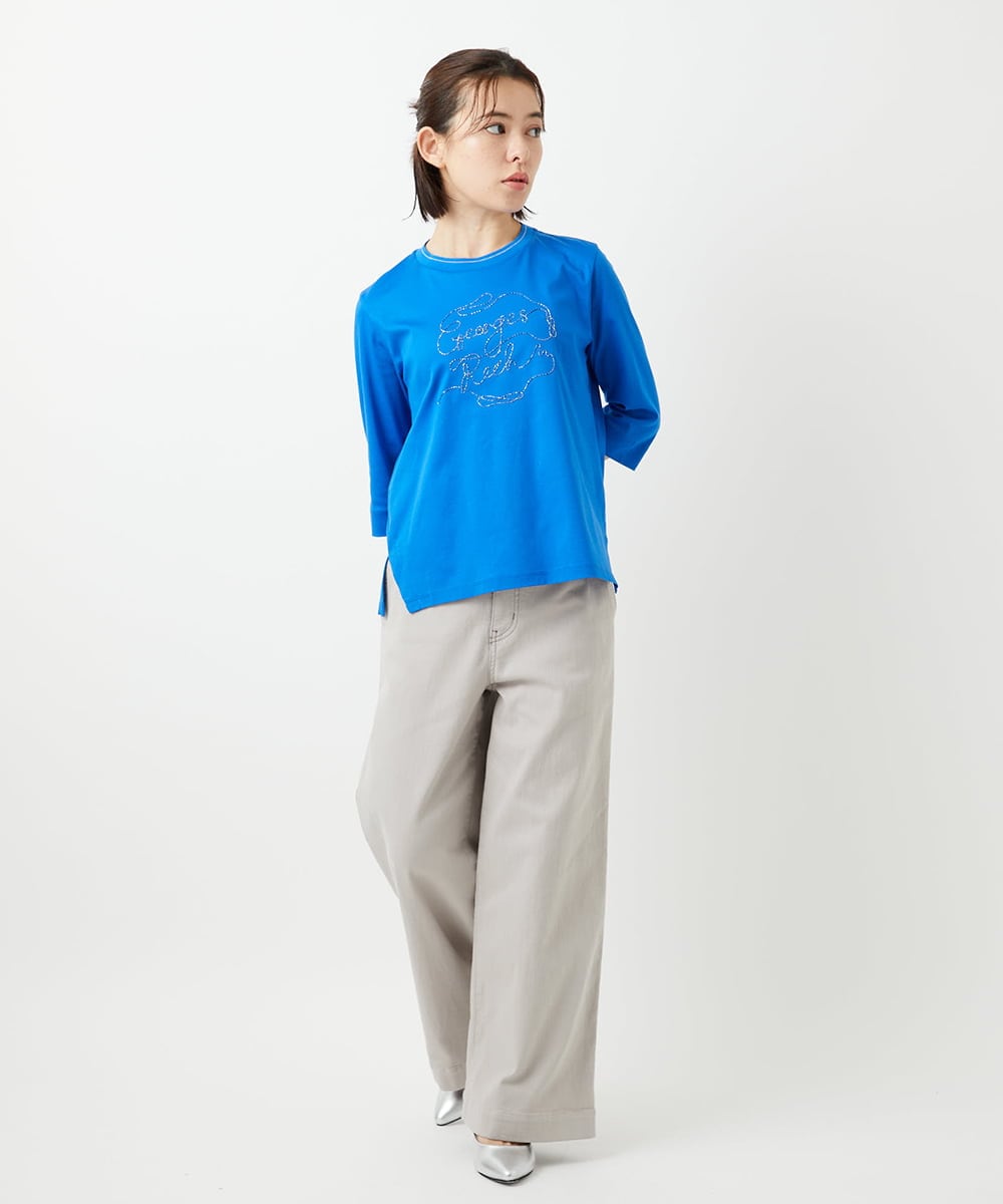 PHKGE45170 GEORGES RECH(小さいサイズ)(メゾン ドゥ サンク) [接触冷感]ラメコード刺繍ロゴカットソー ブルー