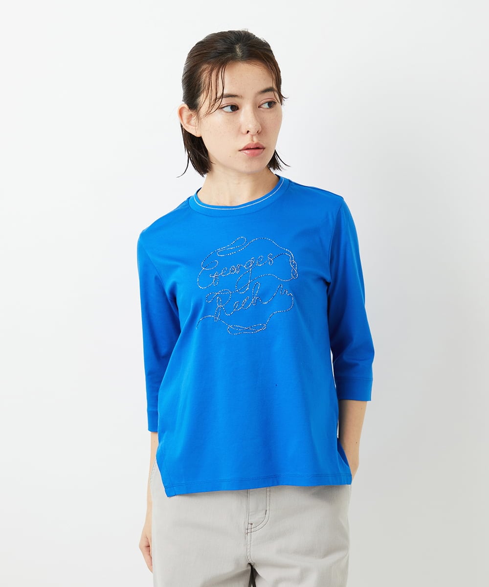 PHKGE45170 GEORGES RECH(小さいサイズ)(メゾン ドゥ サンク) [接触冷感]ラメコード刺繍ロゴカットソー ブルー