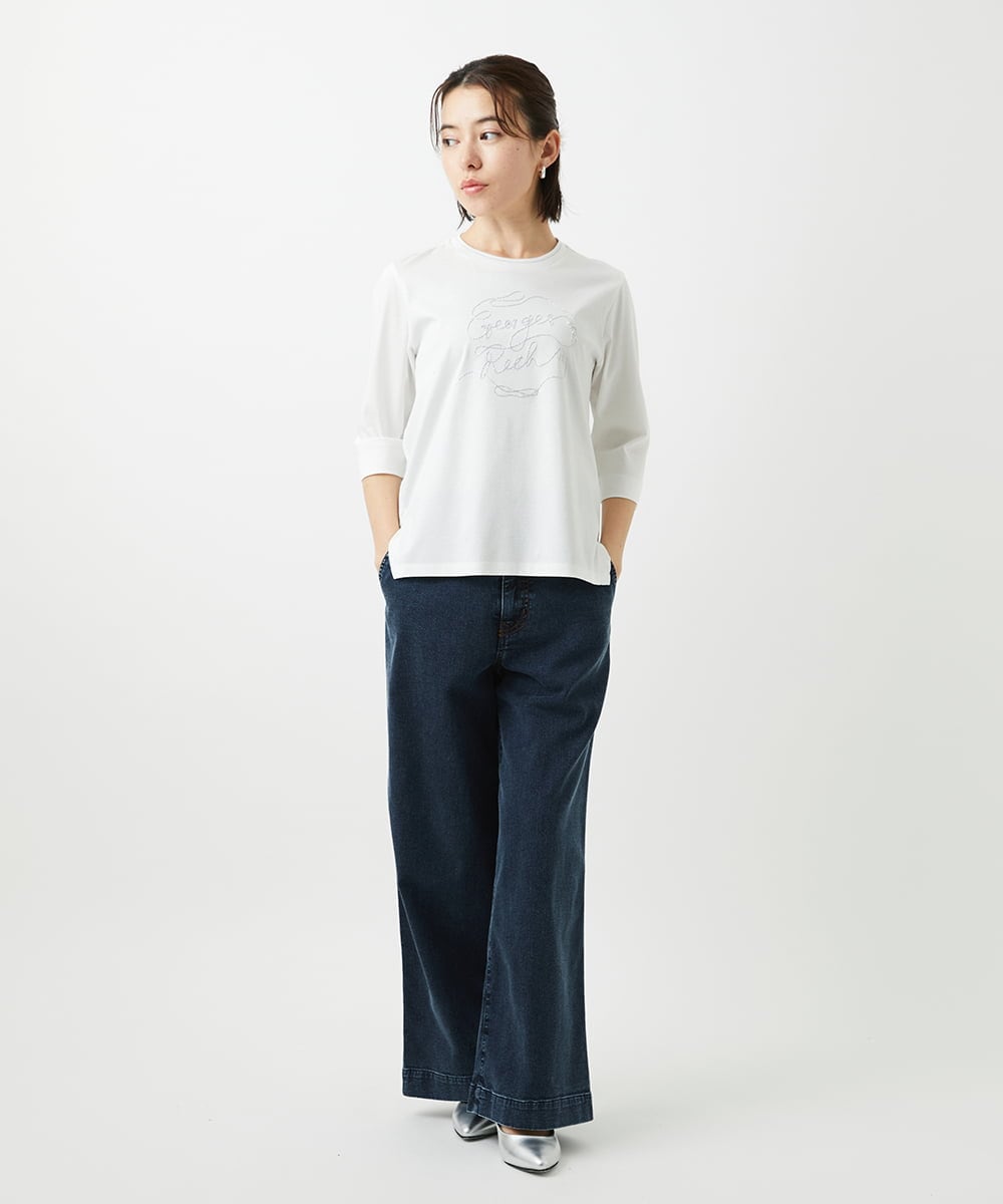 PHKGE45170 GEORGES RECH(小さいサイズ)(メゾン ドゥ サンク) [接触冷感]ラメコード刺繍ロゴカットソー ブルー