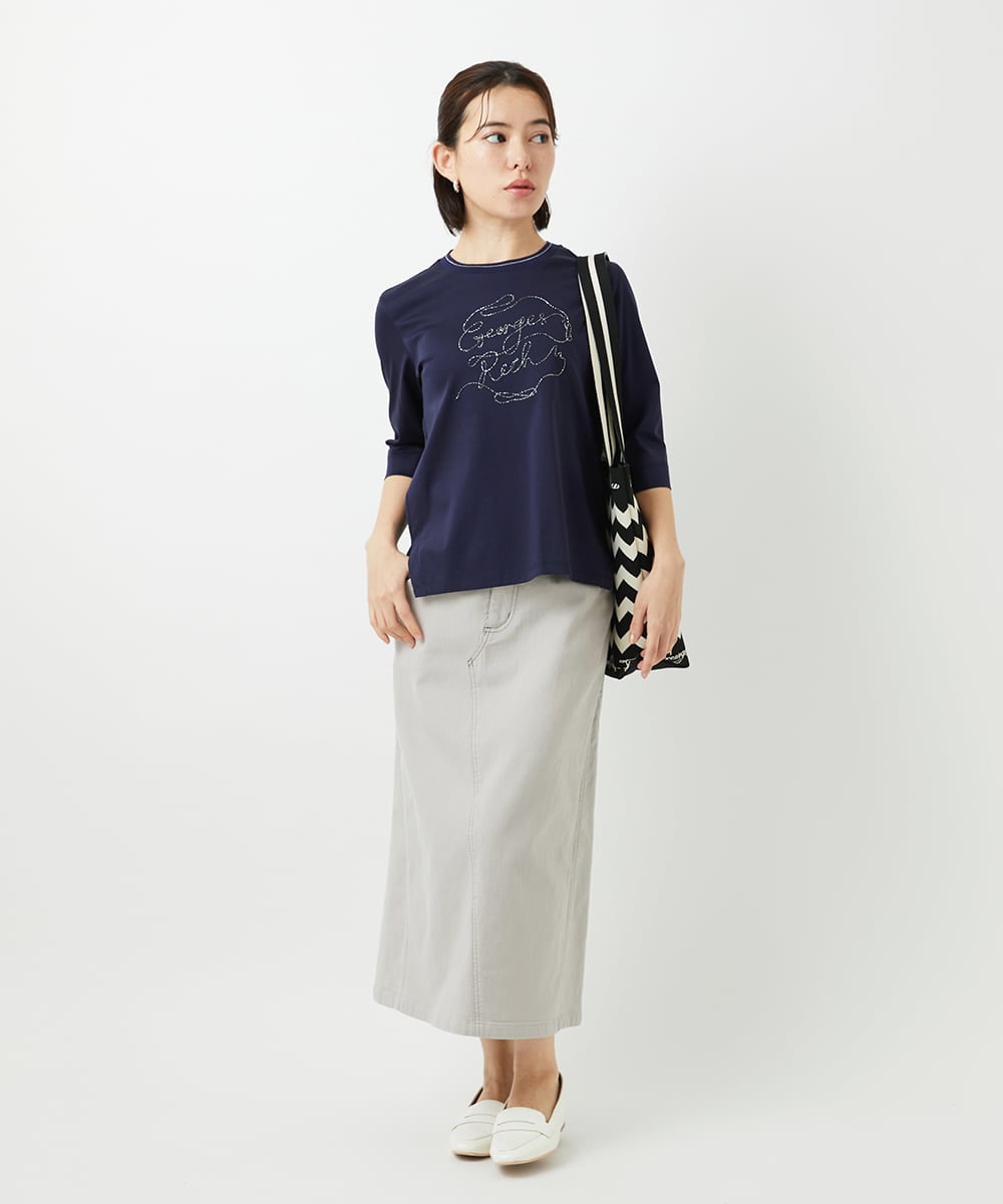 PHKGE45170 GEORGES RECH(小さいサイズ)(メゾン ドゥ サンク) [接触冷感]ラメコード刺繍ロゴカットソー ブルー