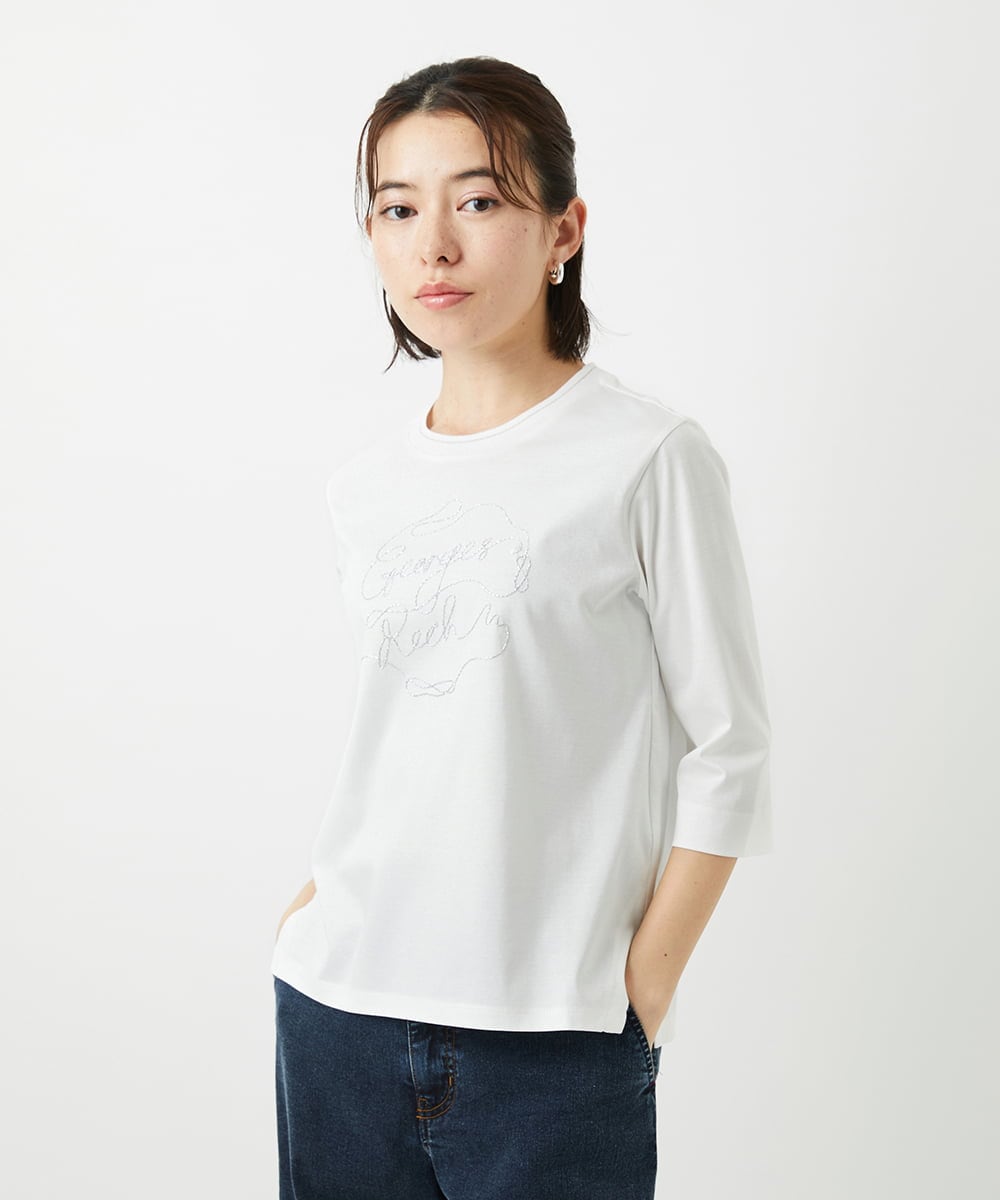 PHKGE45170 GEORGES RECH(小さいサイズ)(メゾン ドゥ サンク) [接触冷感]ラメコード刺繍ロゴカットソー ブルー