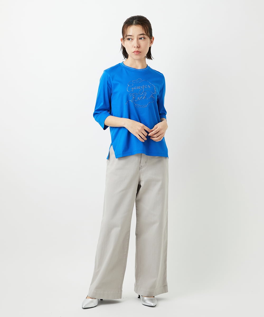 PHKGE45170 GEORGES RECH(小さいサイズ)(メゾン ドゥ サンク) [接触冷感]ラメコード刺繍ロゴカットソー ブルー