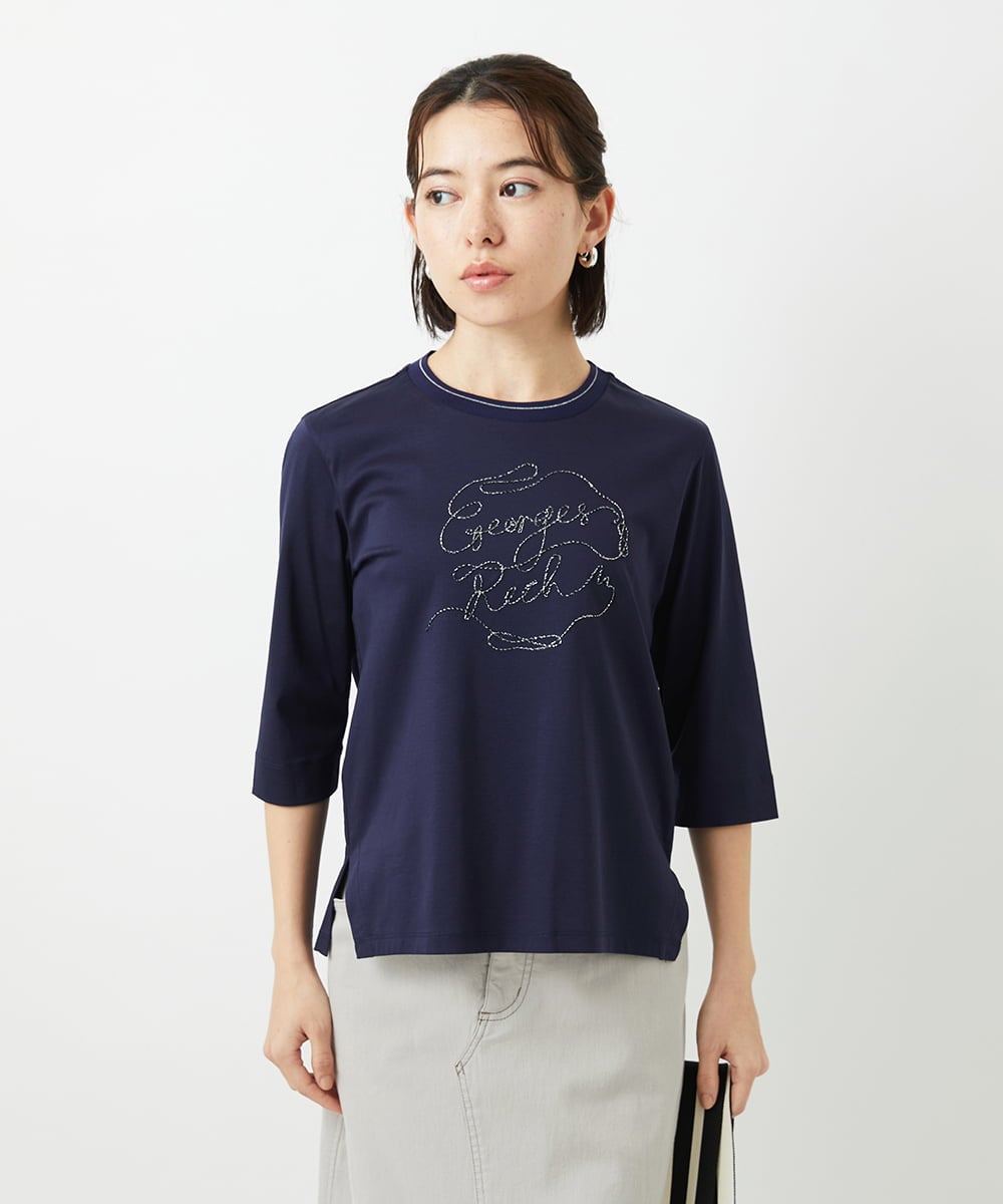 PHKGE45170 GEORGES RECH(小さいサイズ)(メゾン ドゥ サンク) [接触冷感]ラメコード刺繍ロゴカットソー ブルー