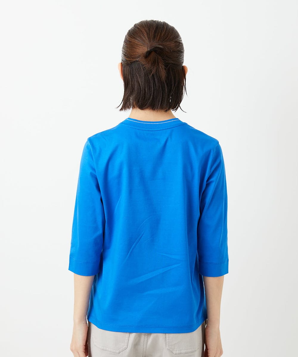 PHKGE45170 GEORGES RECH(小さいサイズ)(メゾン ドゥ サンク) [接触冷感]ラメコード刺繍ロゴカットソー ブルー