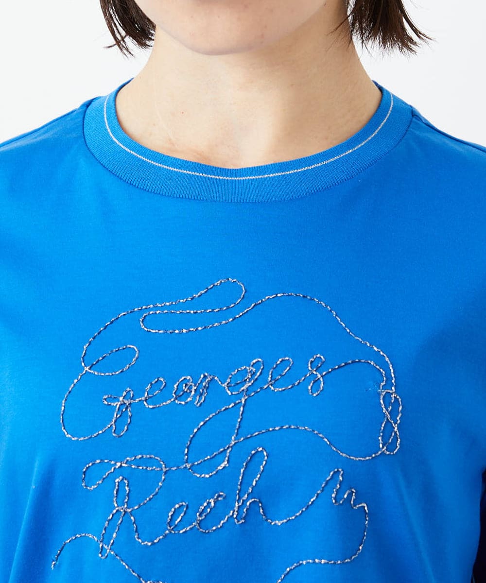 PHKGE45170 GEORGES RECH(小さいサイズ)(メゾン ドゥ サンク) [接触冷感]ラメコード刺繍ロゴカットソー ブルー