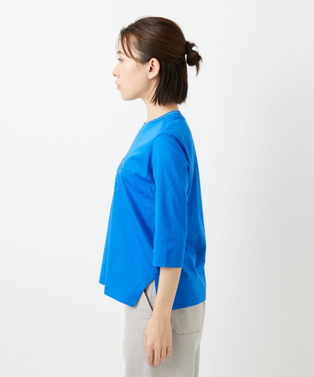 PHKGE45170 GEORGES RECH(小さいサイズ)(メゾン ドゥ サンク) [接触冷感]ラメコード刺繍ロゴカットソー ブルー