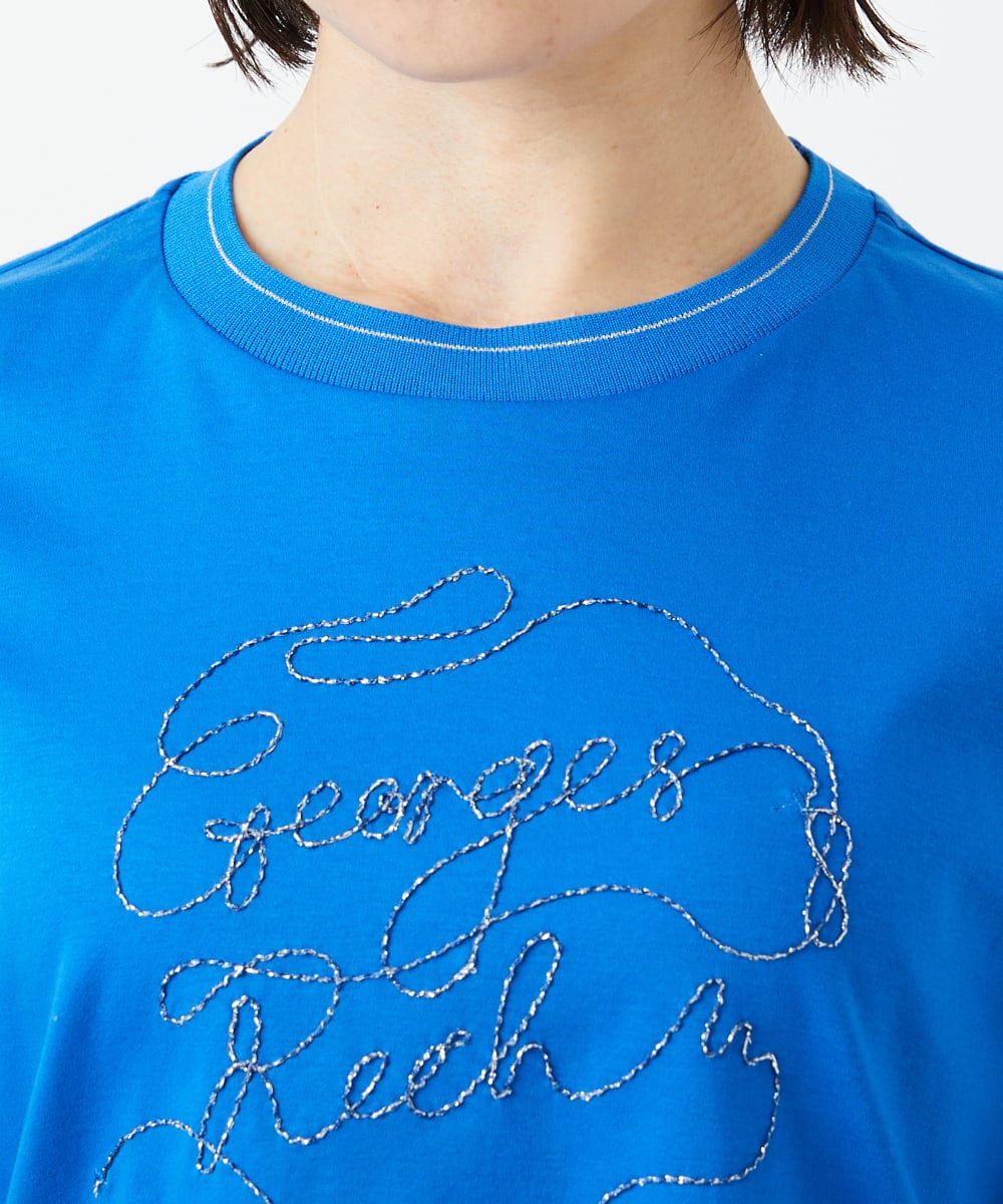 PHKGE45170 GEORGES RECH(小さいサイズ)(メゾン ドゥ サンク) [接触冷感]ラメコード刺繍ロゴカットソー ブルー