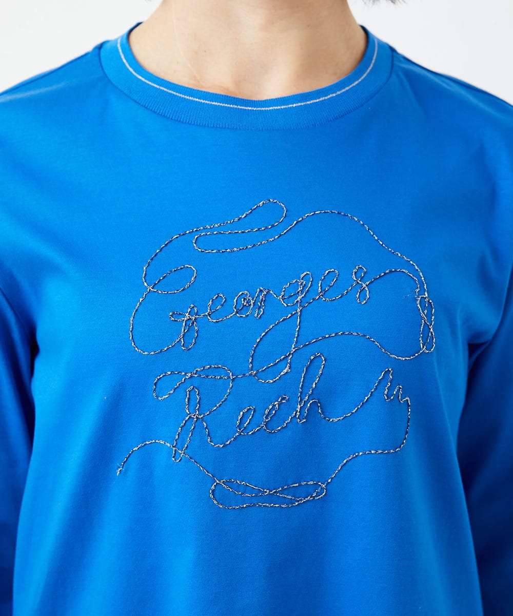 PHKGE45170 GEORGES RECH(小さいサイズ)(メゾン ドゥ サンク) [接触冷感]ラメコード刺繍ロゴカットソー ブルー