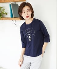 PHKGE45170 GEORGES RECH(小さいサイズ)(メゾン ドゥ サンク) [接触冷感]ラメコード刺繍ロゴカットソー ネイビー