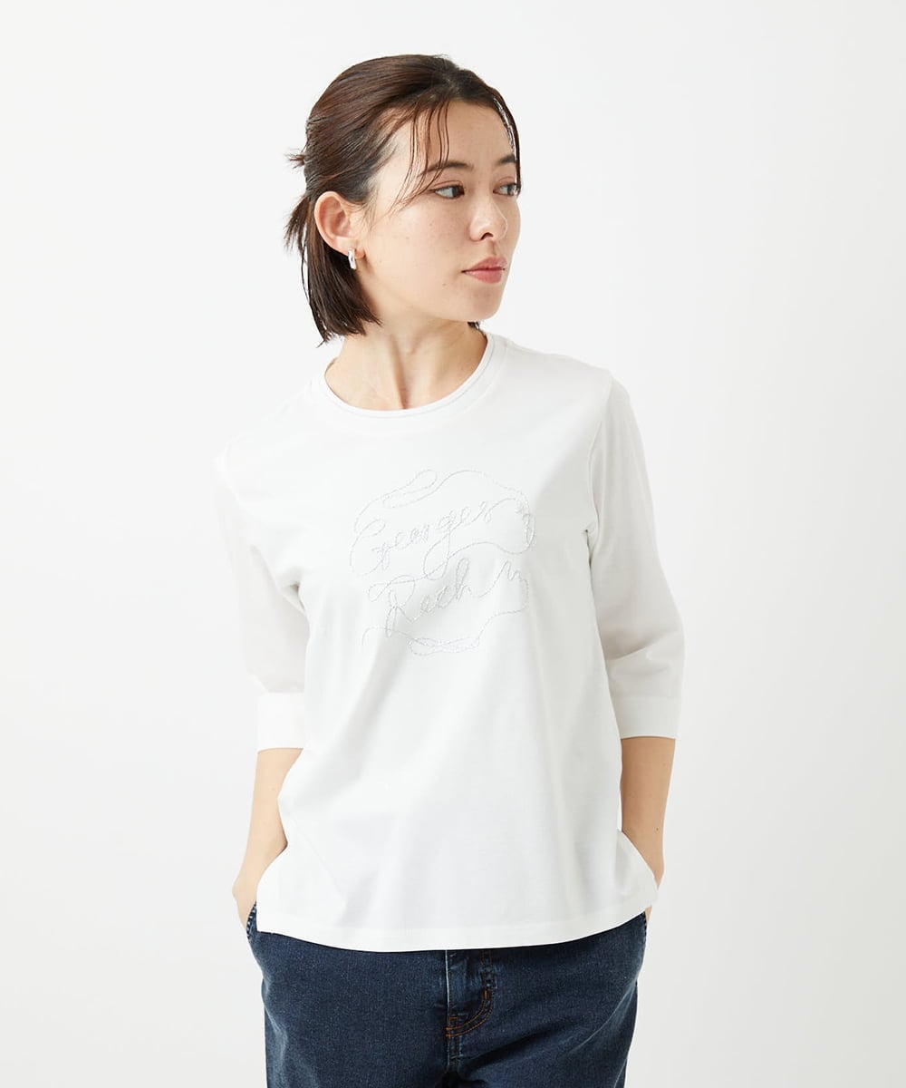 PHKGE45170 GEORGES RECH(小さいサイズ)(メゾン ドゥ サンク) [接触冷感]ラメコード刺繍ロゴカットソー ホワイト