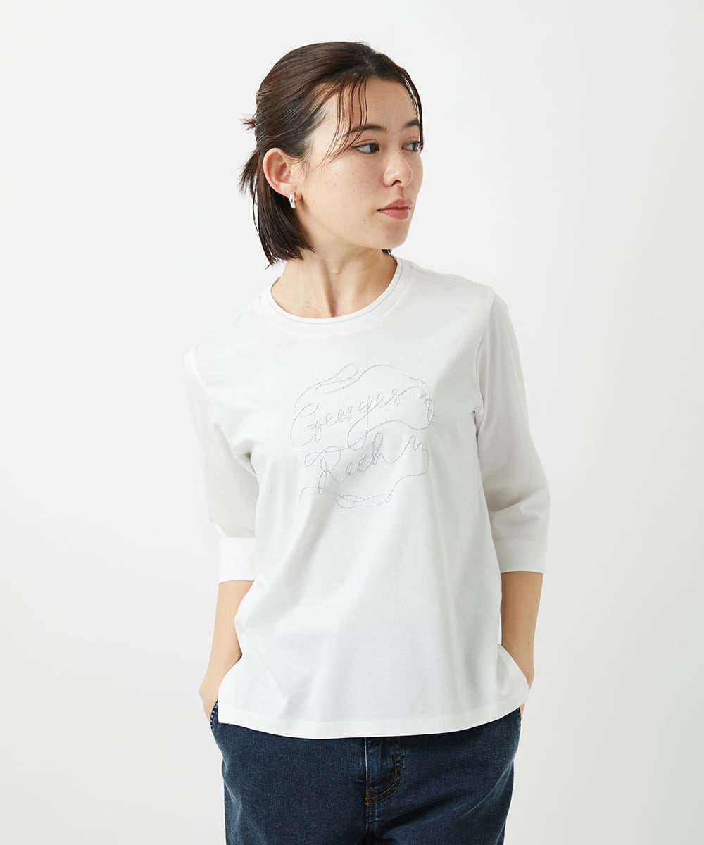 PHKGE45170 GEORGES RECH(小さいサイズ)(メゾン ドゥ サンク) [接触冷感]ラメコード刺繍ロゴカットソー ホワイト