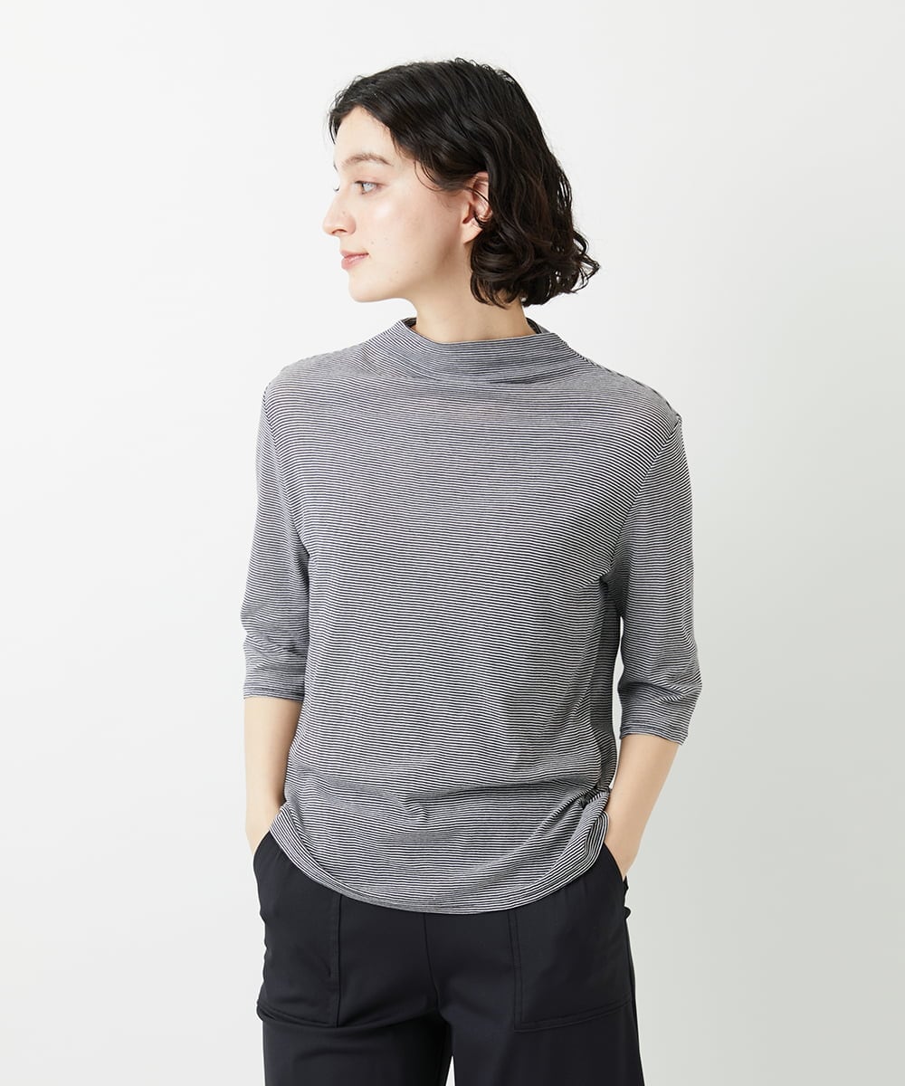 PHKGE49140 GEORGES RECH(小さいサイズ)(メゾン ドゥ サンク)  [日本製]ボトルネックセミシアーボーダーカットソー ダークグレー