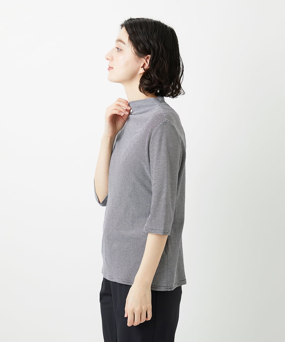 PHKGE49140 GEORGES RECH(小さいサイズ)(メゾン ドゥ サンク)  [日本製]ボトルネックセミシアーボーダーカットソー ダークグレー