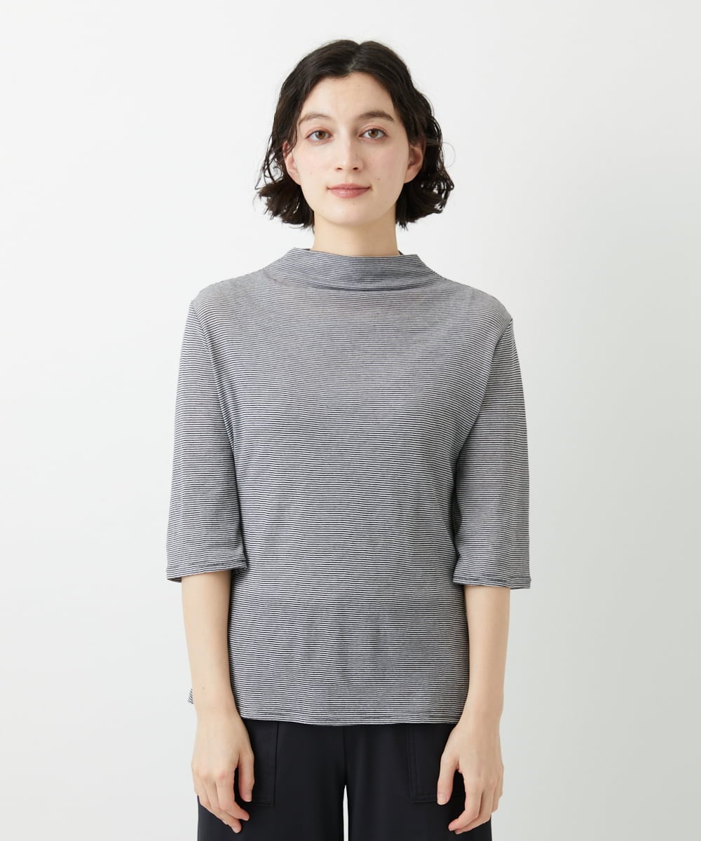 PHKGE49140 GEORGES RECH(小さいサイズ)(メゾン ドゥ サンク)  [日本製]ボトルネックセミシアーボーダーカットソー ダークグレー