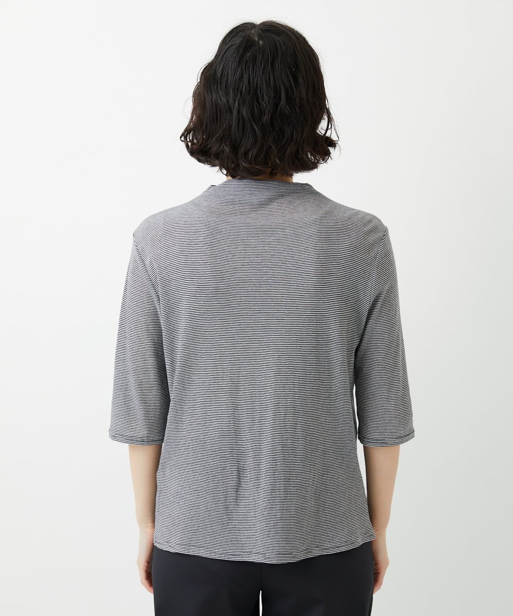 PHKGE49140 GEORGES RECH(小さいサイズ)(メゾン ドゥ サンク)  [日本製]ボトルネックセミシアーボーダーカットソー ダークグレー