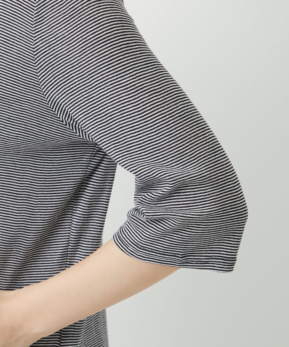 PHKGE49140 GEORGES RECH(小さいサイズ)(メゾン ドゥ サンク)  [日本製]ボトルネックセミシアーボーダーカットソー ダークグレー