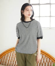 PHKGF28170 GEORGES RECH(小さいサイズ)(メゾン ドゥ サンク) ギンガムチェックジャージーカットソー ブラック