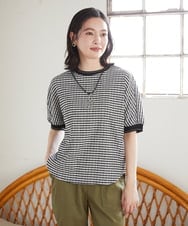 PHKGF28170 GEORGES RECH(小さいサイズ)(メゾン ドゥ サンク) ギンガムチェックジャージーカットソー ブラック